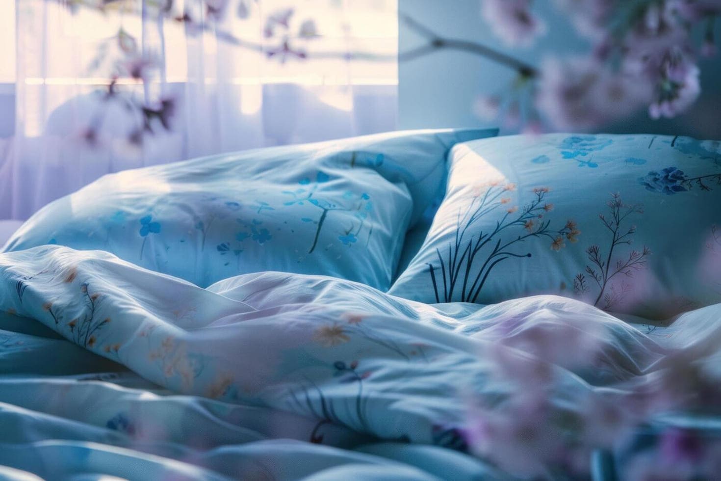 Prześcieradło Bawełniane Floral Breeze – Błękitne